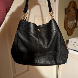Black Leather COACH Shoulder Bag with Gold Hardware - Designer Style